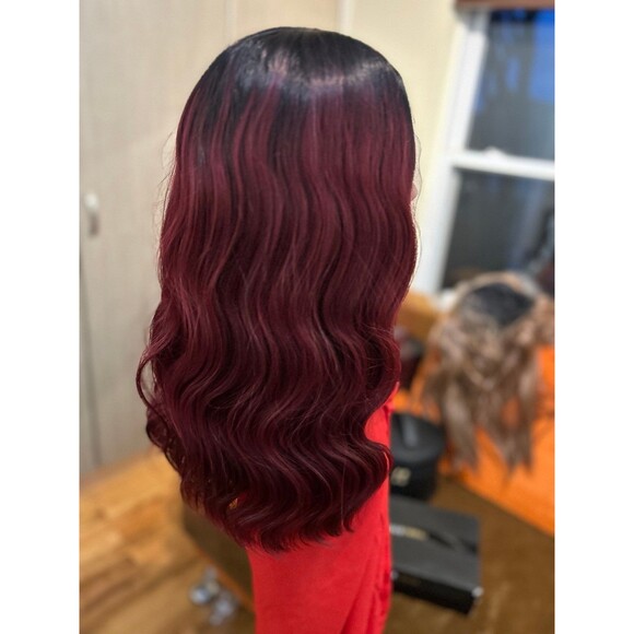 Burgundy wavy lace front wig 18” in length tpart main image 5